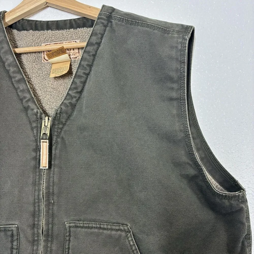 C.E. Schmidt Workwear Vest Mens XL Green Canvas Sherpa Lined Zip Pockets TV540D